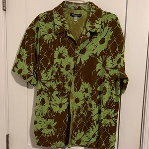 Urban Outfitters Brown Shirt with Lime Green Floral Print